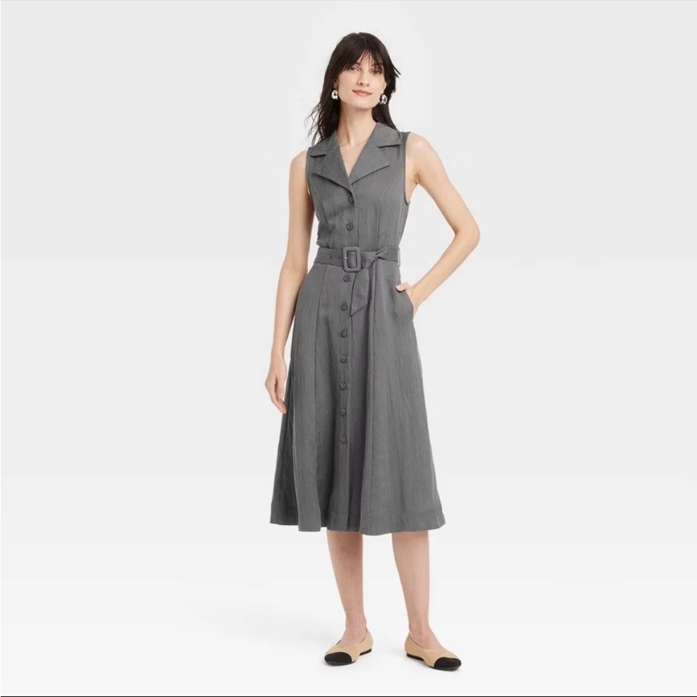 a new day Gray Button Front Belted Sleeveless Dress
